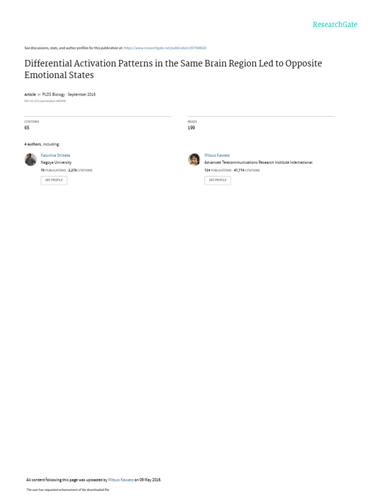 Differential Activation Patterns in The Same Brain Region Led To ...