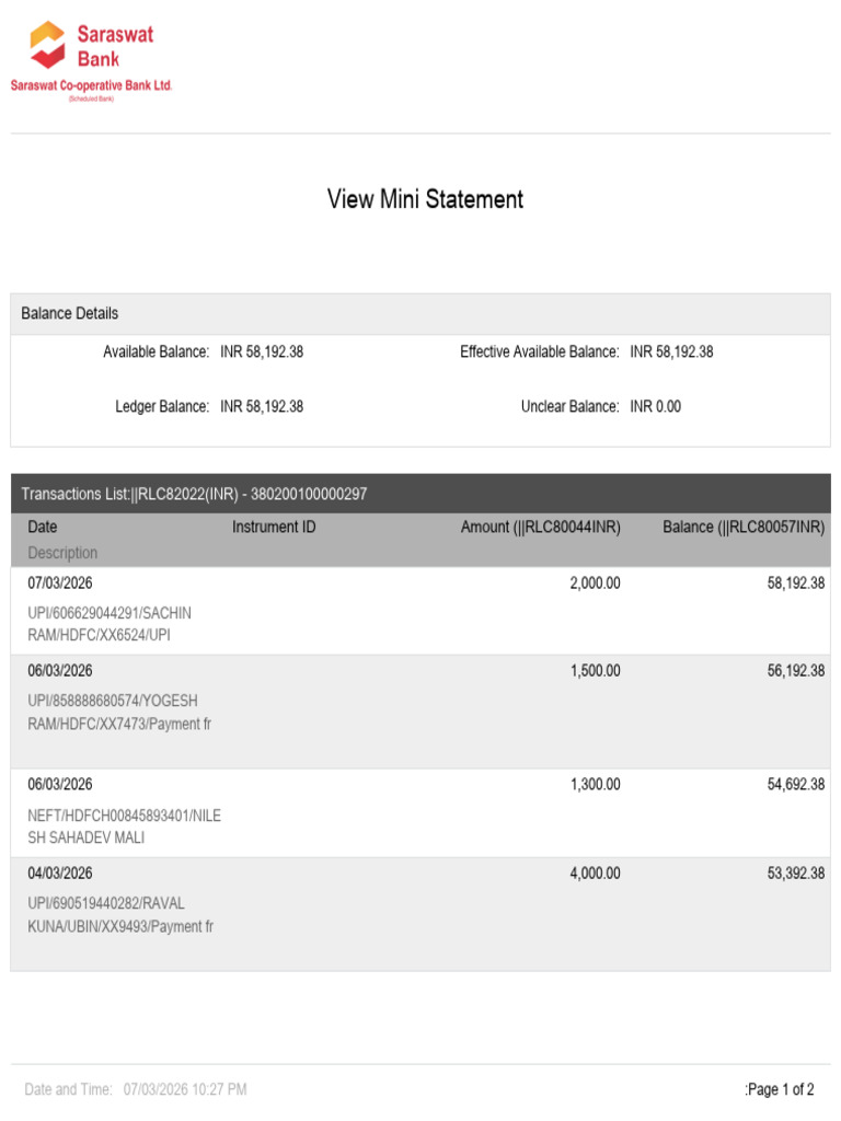 View Mini Statement: Balance Details | PDF