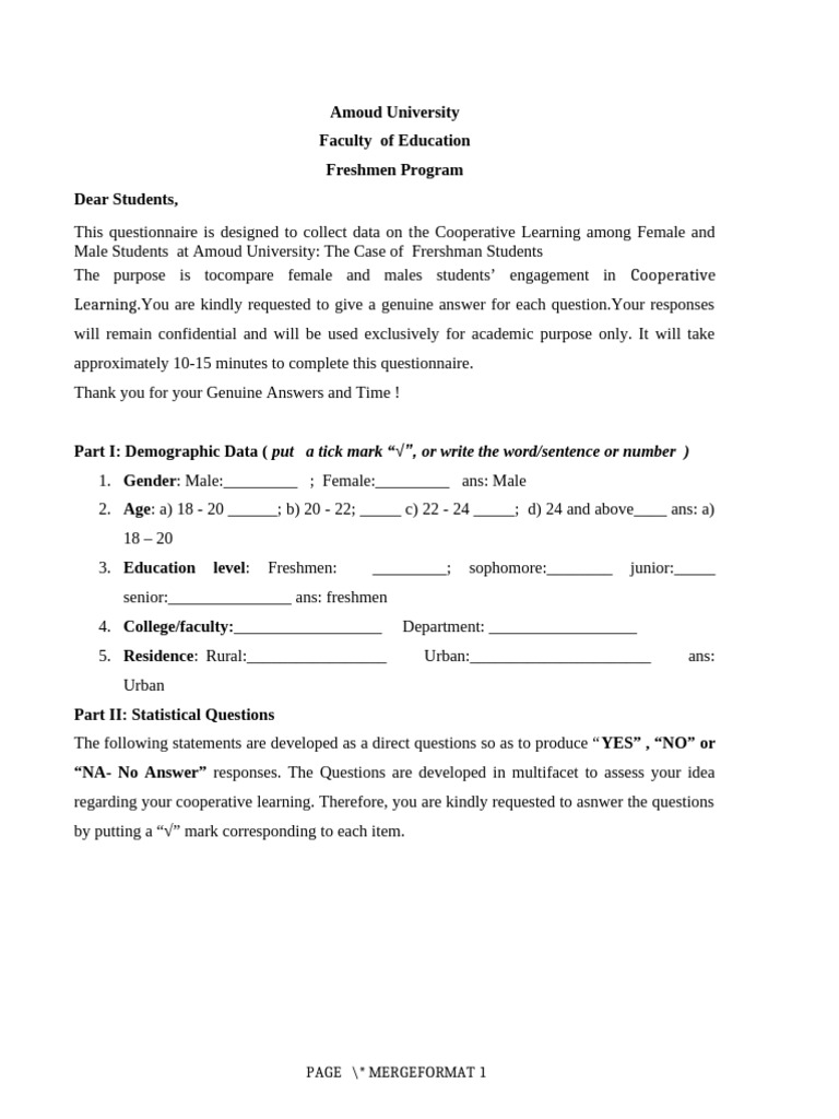 Answers AU Questionnaire | PDF | Learning | Behavioural Sciences