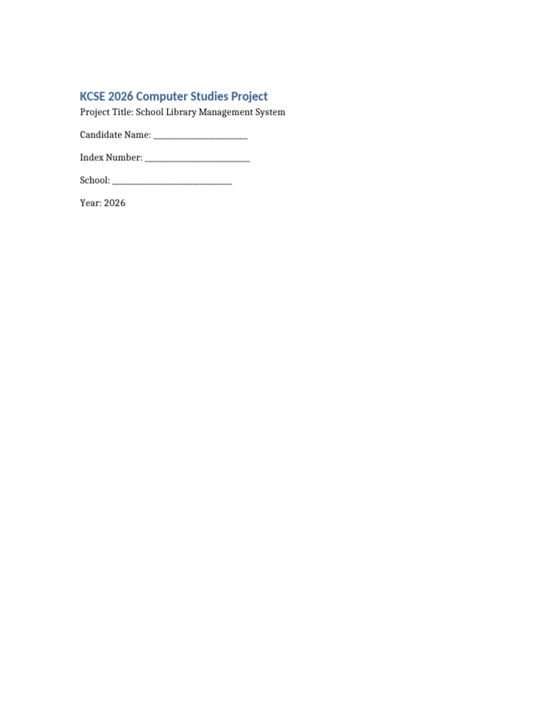 KCSE 2026 Computer Studies Project | PDF