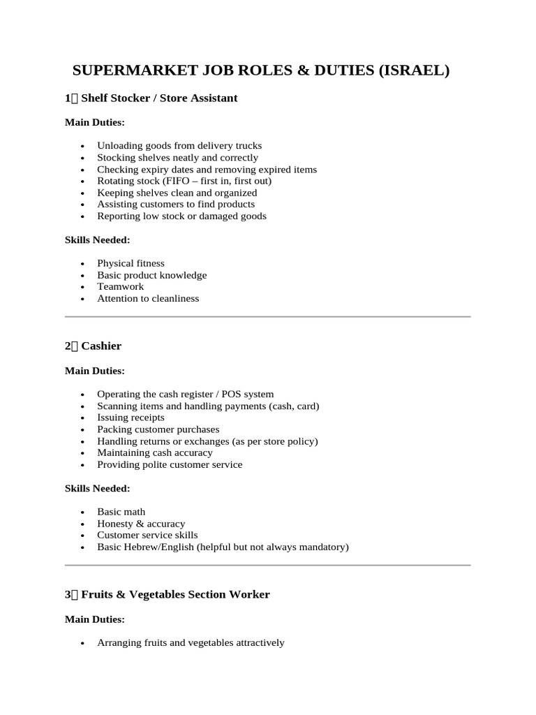 ? Supermarket Job Roles | PDF | Supermarket
