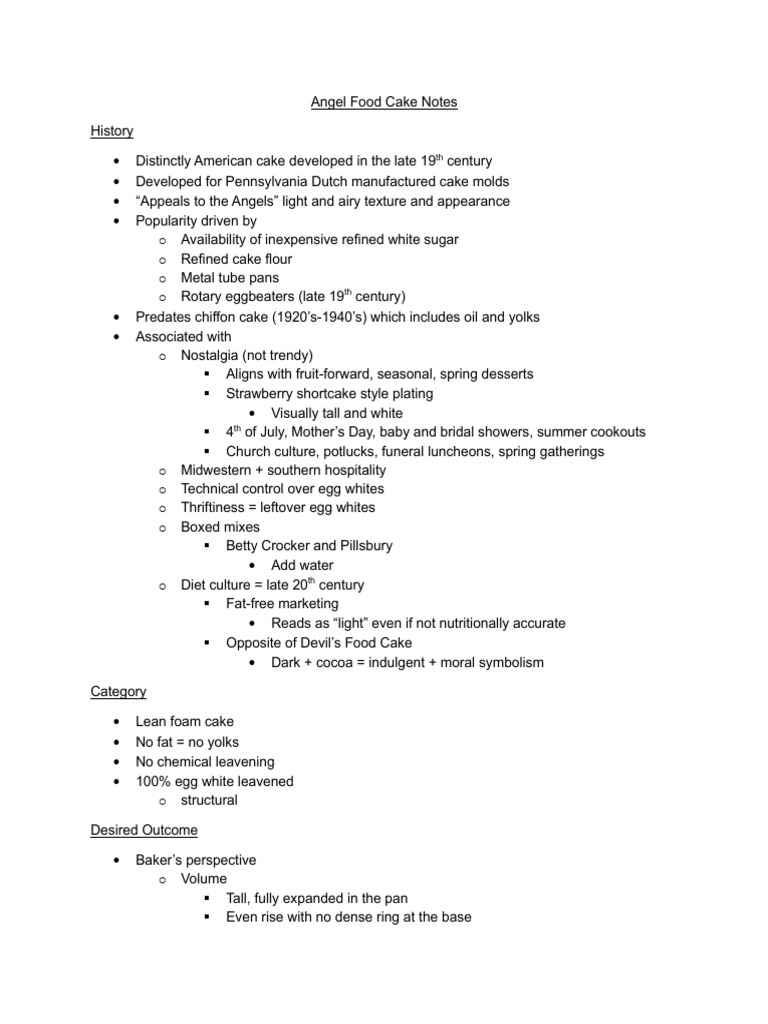 Angel Food Cake Notes.docx | PDF | Cakes | Meringue