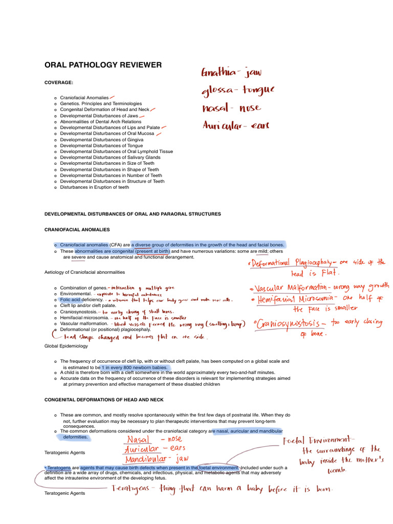 Oral Pathology Reviewer | PDF | Dental Anatomy | Human Tooth