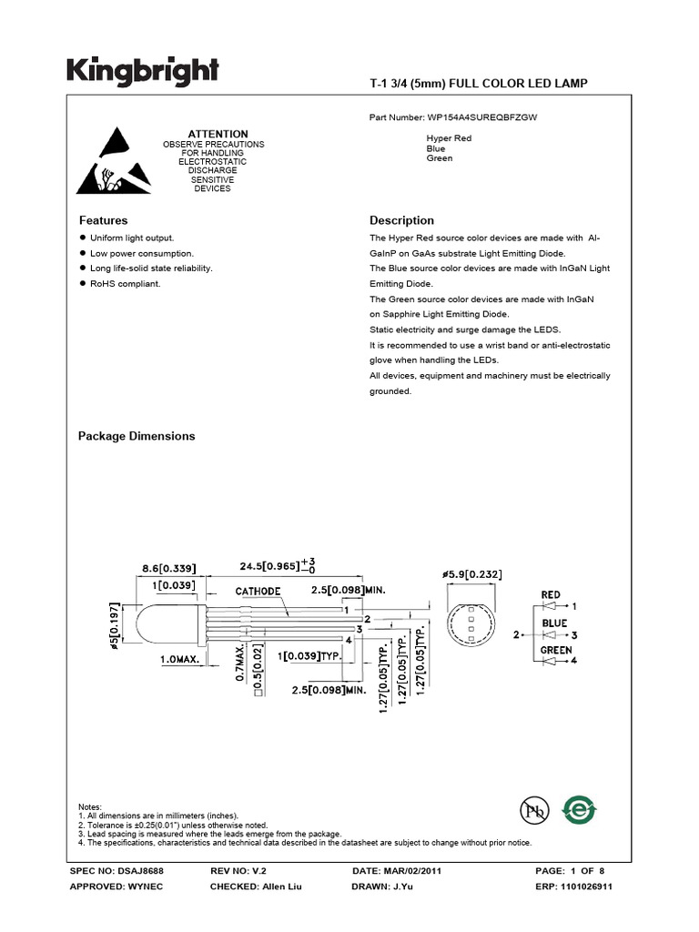 WP154A4SUREQBFZGW | PDF | Light Emitting Diode | Optics