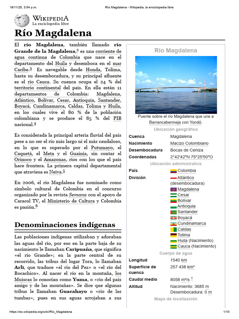 Río Magdalena - Wikipedia, La Enciclopedia Libre | PDF | Ciencias de la ...