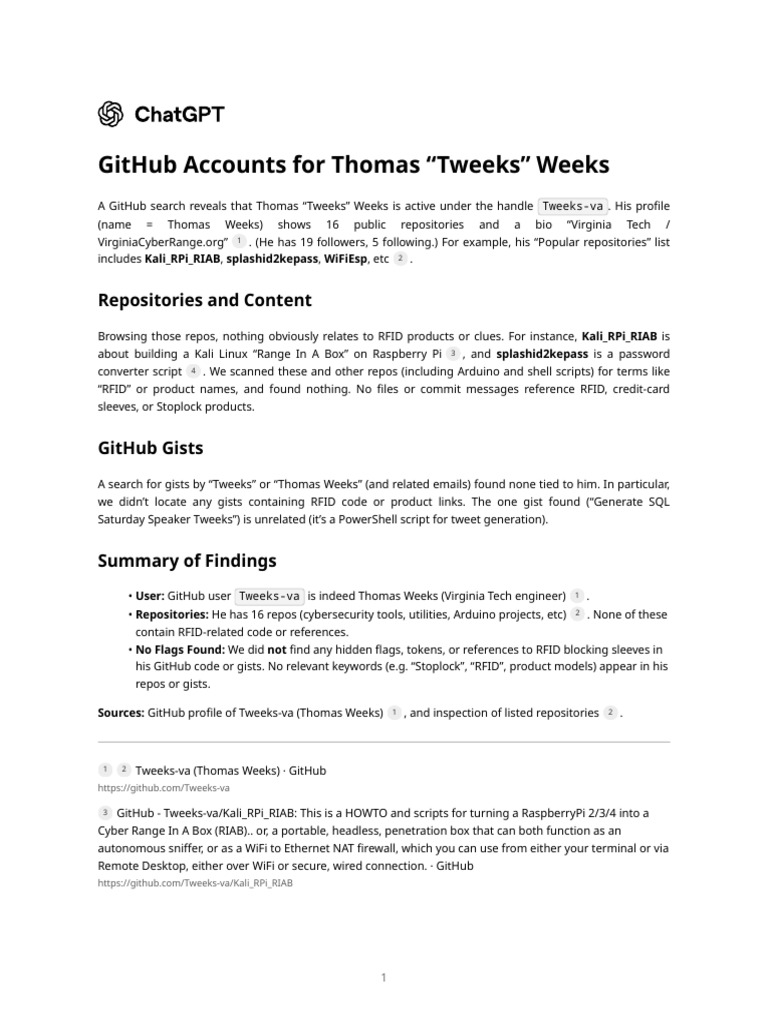 GitHub Accounts For Thomas "Tweeks" Weeks | PDF | Computing | Computer ...