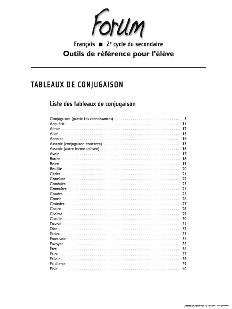 Tableaux de Conjugaison Tous Niveaux | PDF