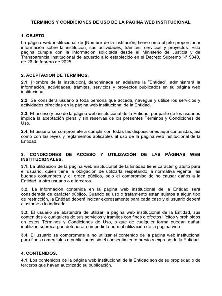 TÉRMINOS Y CONDICIONES DE USO DE LA PÁGINA WEB INSTITUCIONAL-firmado | PDF