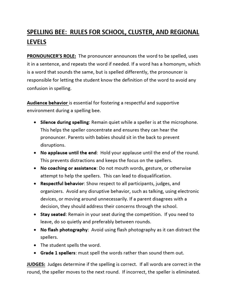 Spelling Bee Rules For School, Cluster and Regional Levels 2025 | PDF ...