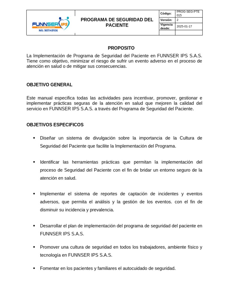 Manual Integrado de Seguridad Del Paciente | PDF | Seguridad del ...