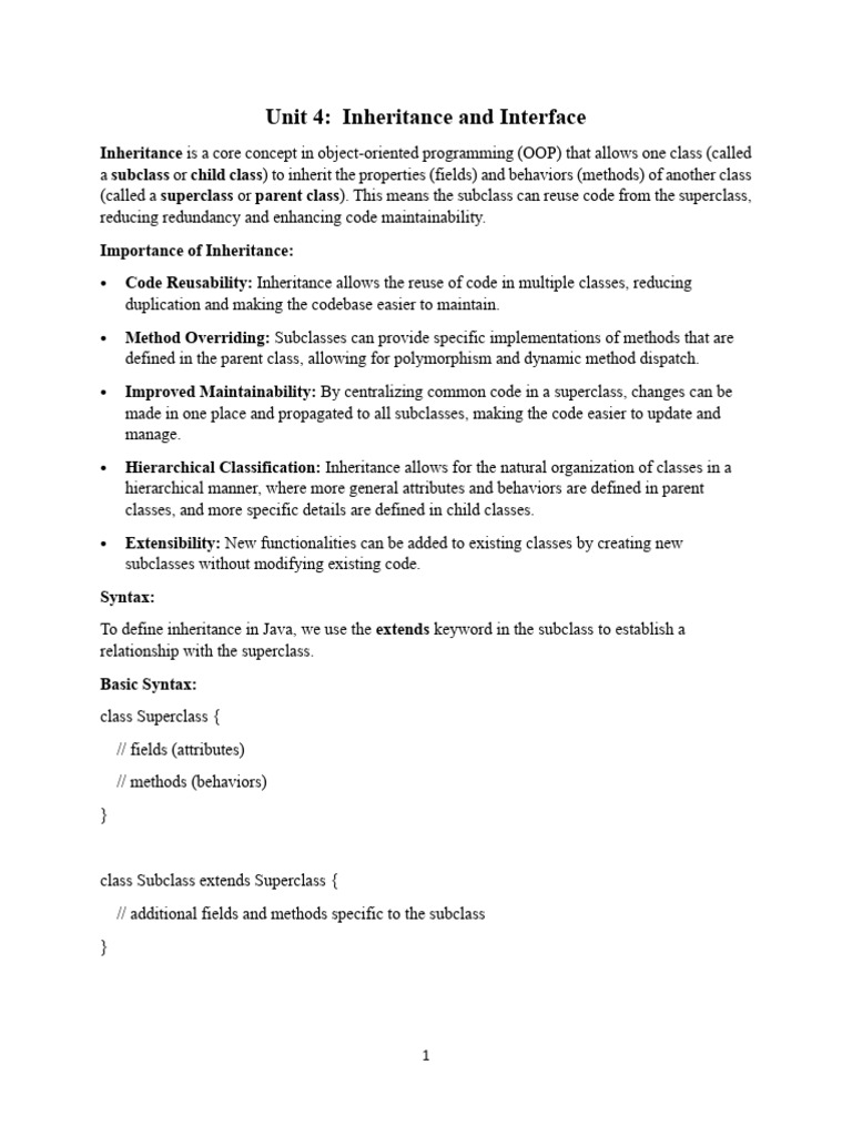 Unit 4 Inheritance and Interface | PDF | Inheritance (Object Oriented ...