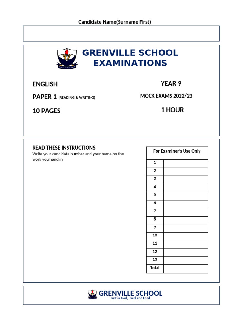Year 9 Paper 1 | PDF