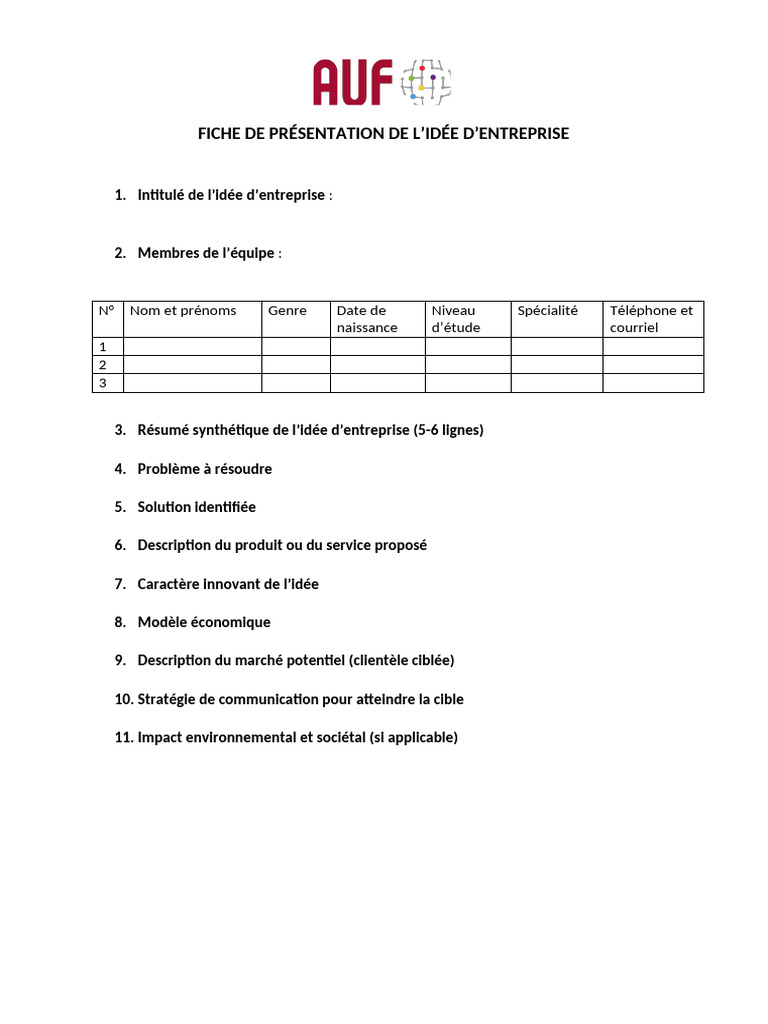 Modèle À Respecter Pour La Présentation Du Projet | PDF