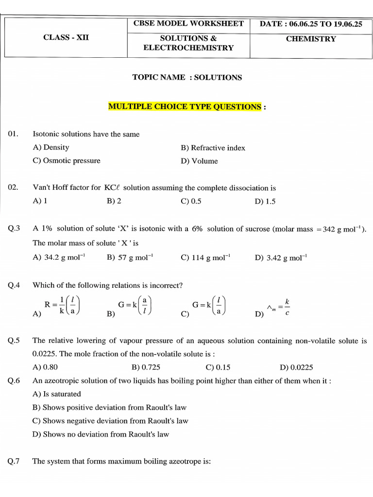 Solutions Worksheet | PDF