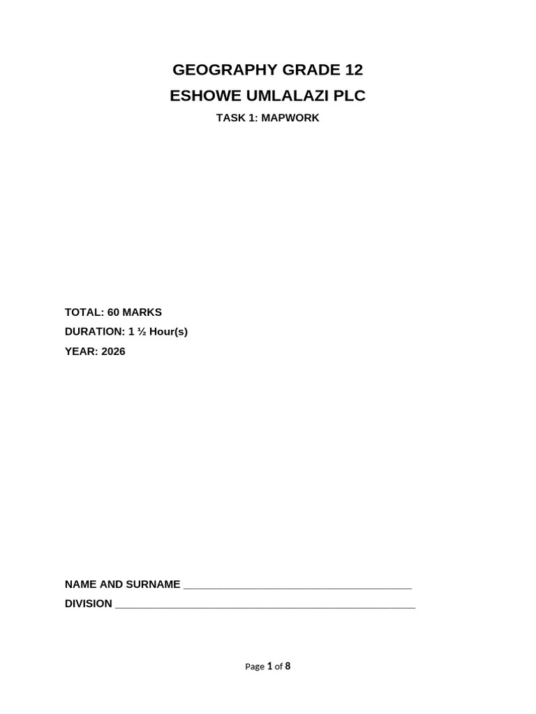Grade 12 Mapwork Task 2026-1 | PDF | Geographic Information System ...