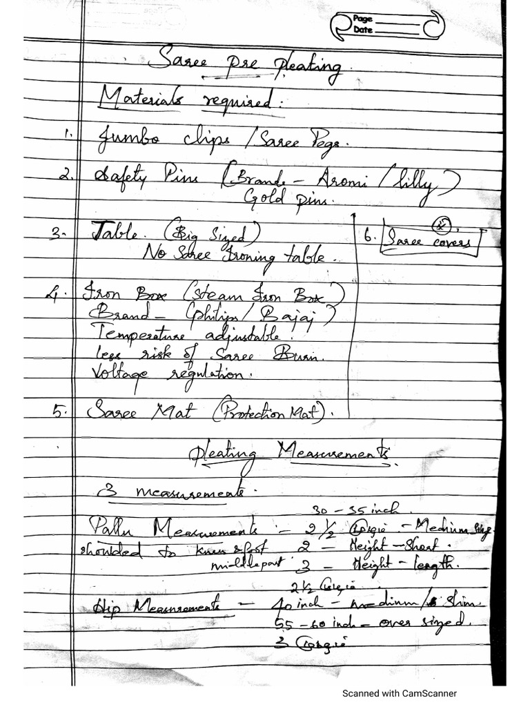 Saree Pre Pleating Notes | PDF