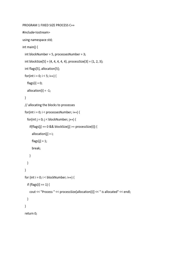 Program 1 Fixed Size Process c | PDF