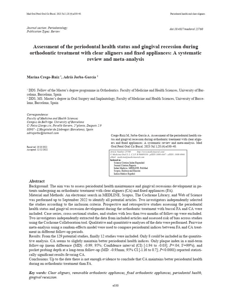 Assessment of the Periodontal Health Status and Gingival Recession ...