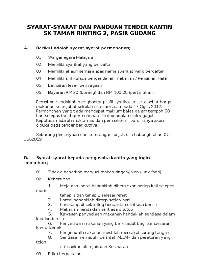 Syarat Tender Kantin