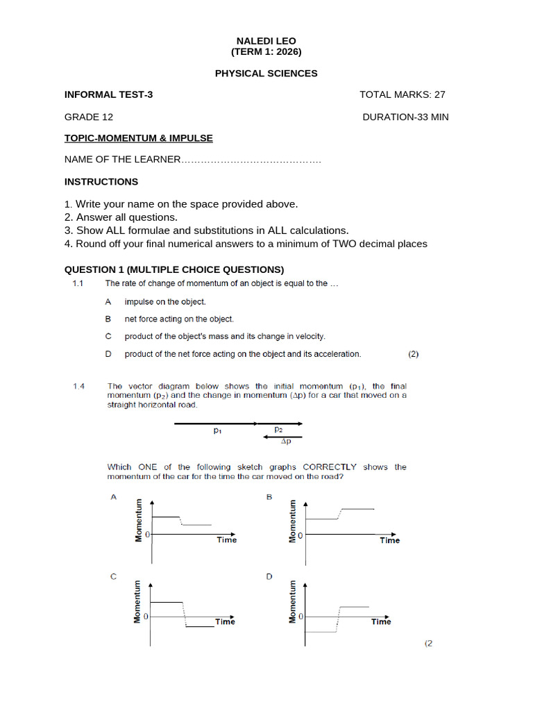 GR 12 Term 1 Informal Test 3 | PDF