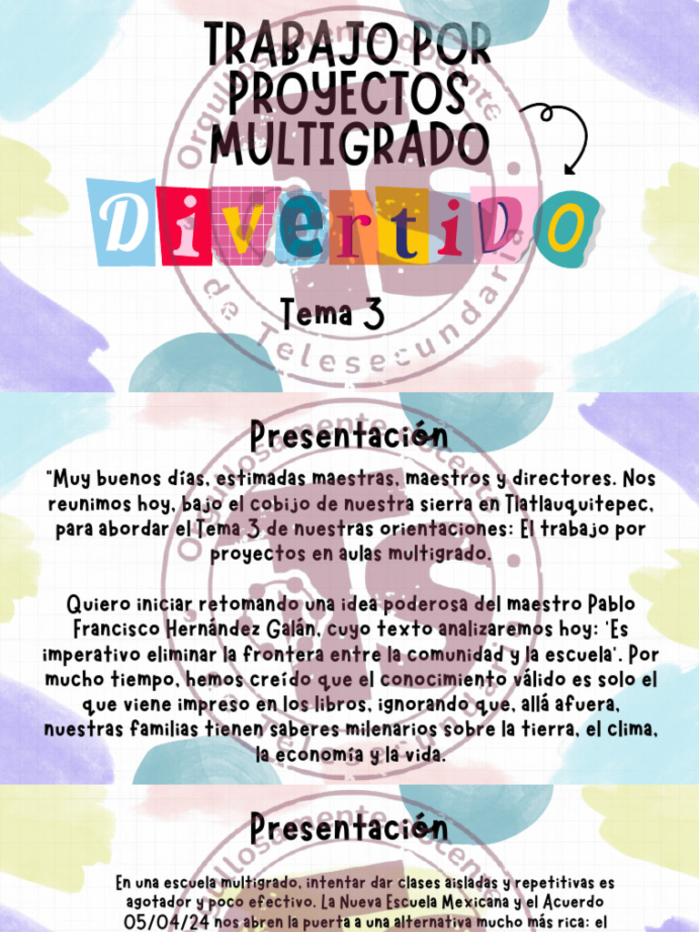Presentación Tema 3 Trabajo Por Proyectos Multigrado | PDF | Enseñando