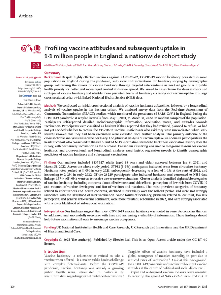 Profiling Vaccine Attitudes and Subsequent Uptake | PDF | Pandemic ...