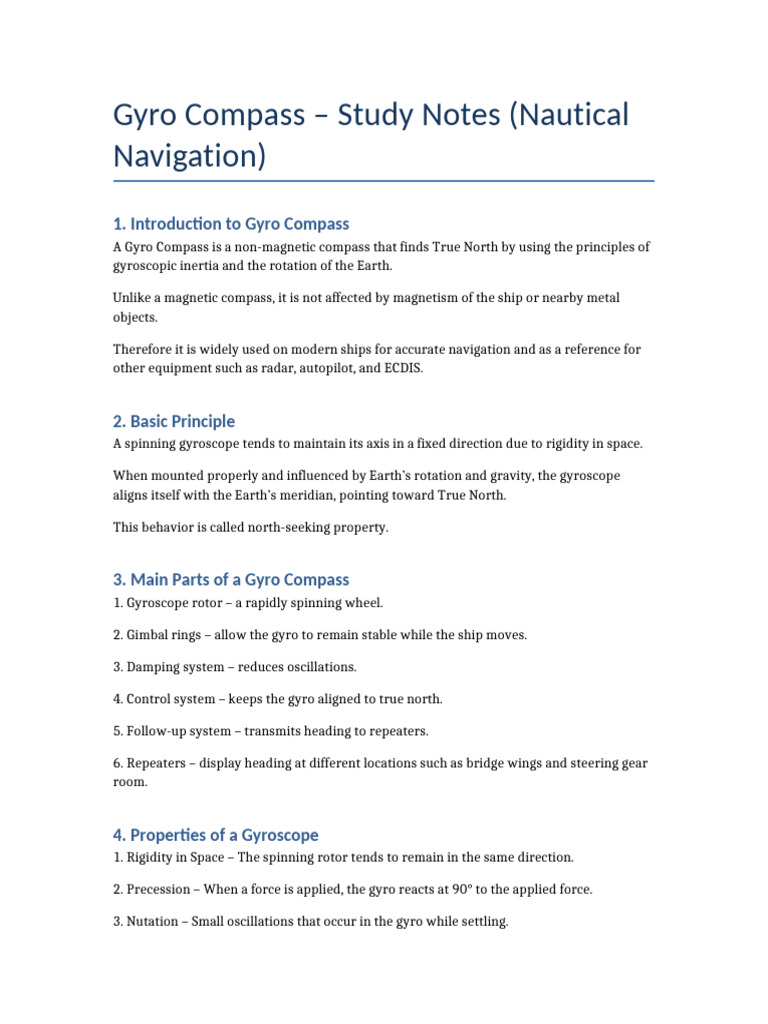 Gyro Compass Notes Navigation | PDF