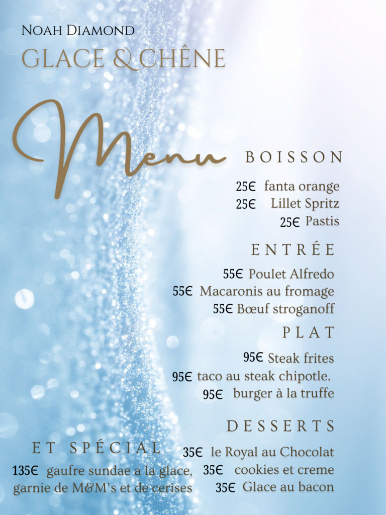 Ice & Oak Menu France (Noah Diamond) | PDF