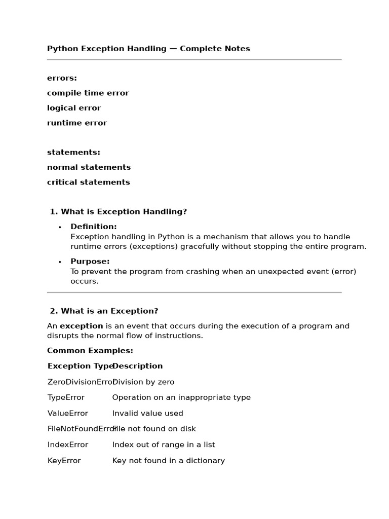 Exception Handling Intro | PDF