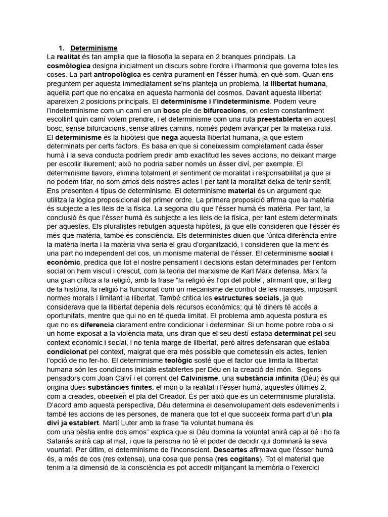 Filosofia determinisme i indeterminisme | PDF