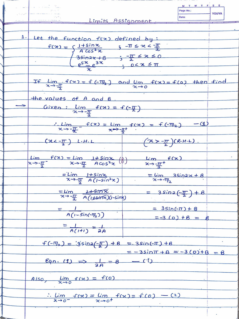 Maths Limit Assignment Solution | PDF