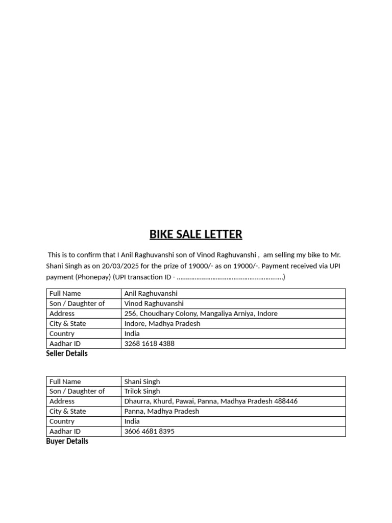 Bike Sale Letter | PDF