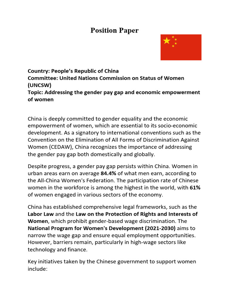 Position Paper (China) | PDF | Gender Pay Gap | China