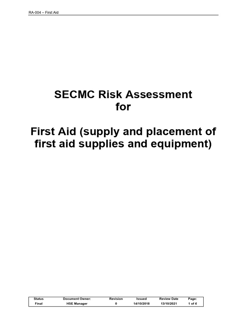 RA-004 First Aid | PDF | Risk Assessment | Hazards