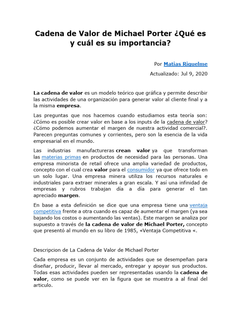 Lectura Z. Riquelme (2020) Cadena de Valor de Michael Porter - ¿Qué Es ...