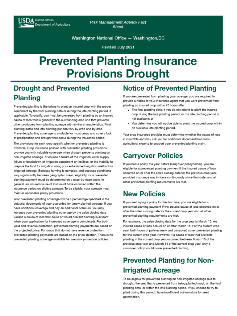 Prevented Planting Insurance Provisions Drought Fact Sheet | PDF ...