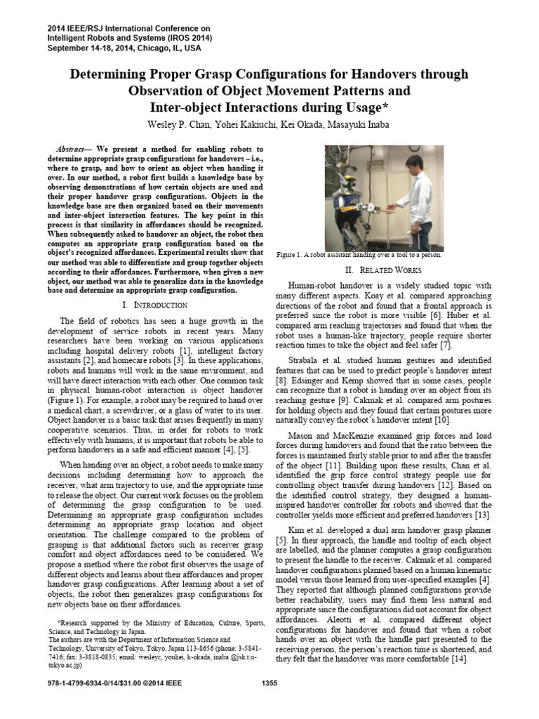 Determining Proper Grasp Configurations for Handovers Through ...
