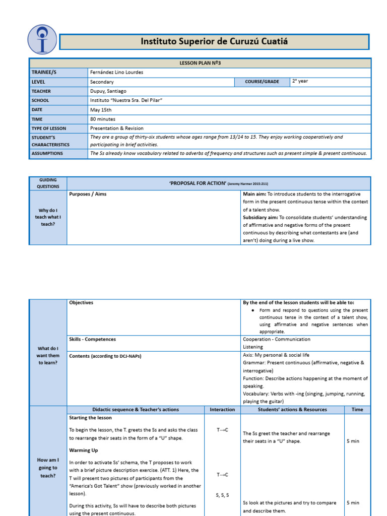 LESSON PLAN N°3 - SL 15_05.docx | PDF | Question | Communication
