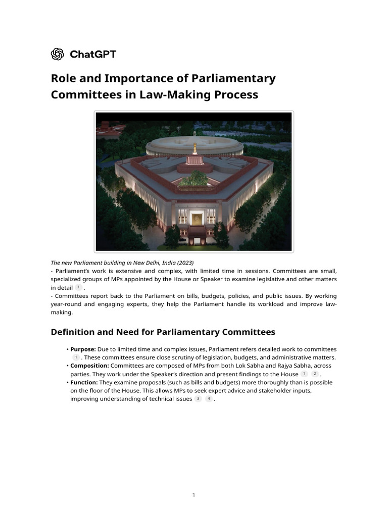 Role and Importance of Parliamentary Committees in Law-Making Process ...