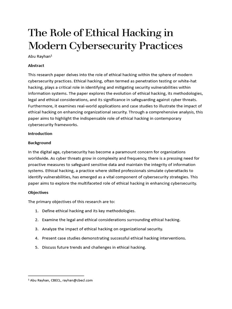 The Role of Ethical Hacking in Modern Cyber Security Practices | PDF ...