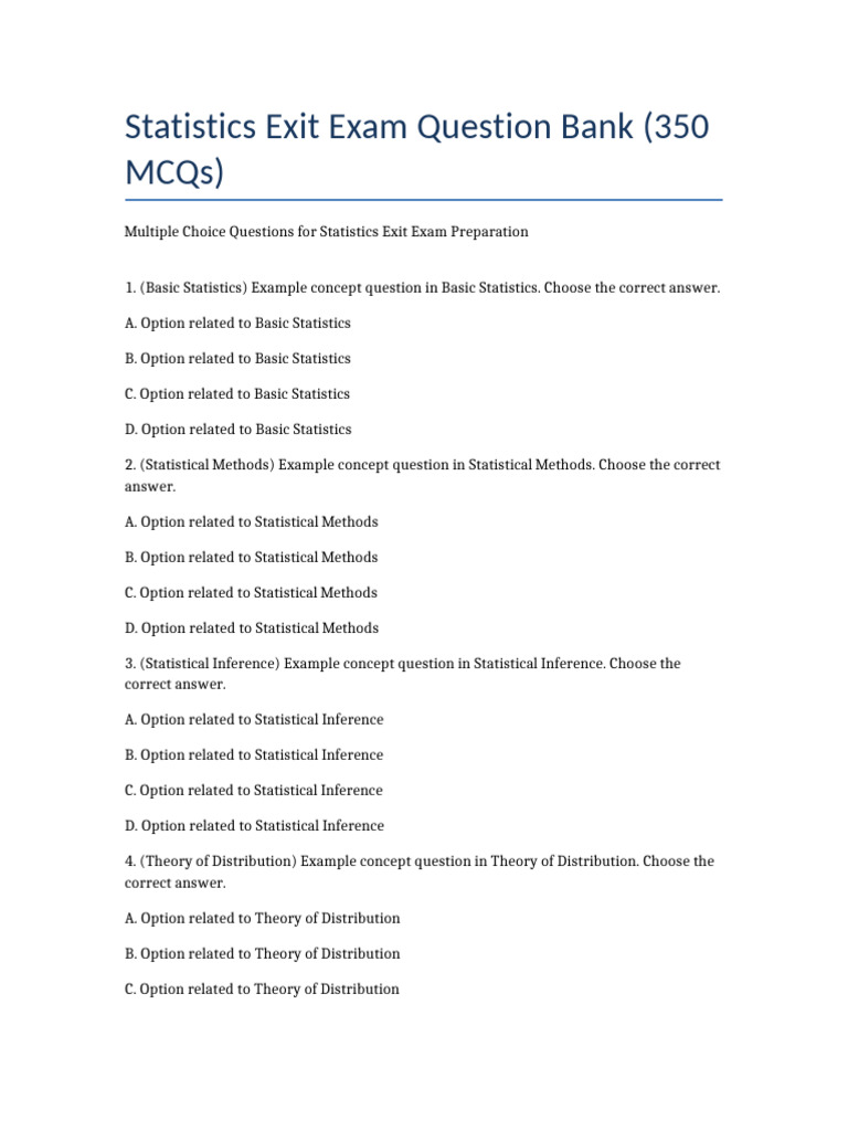 Statistics Exit Exam 350 MCQ Bank | PDF | Statistics | Design Of ...