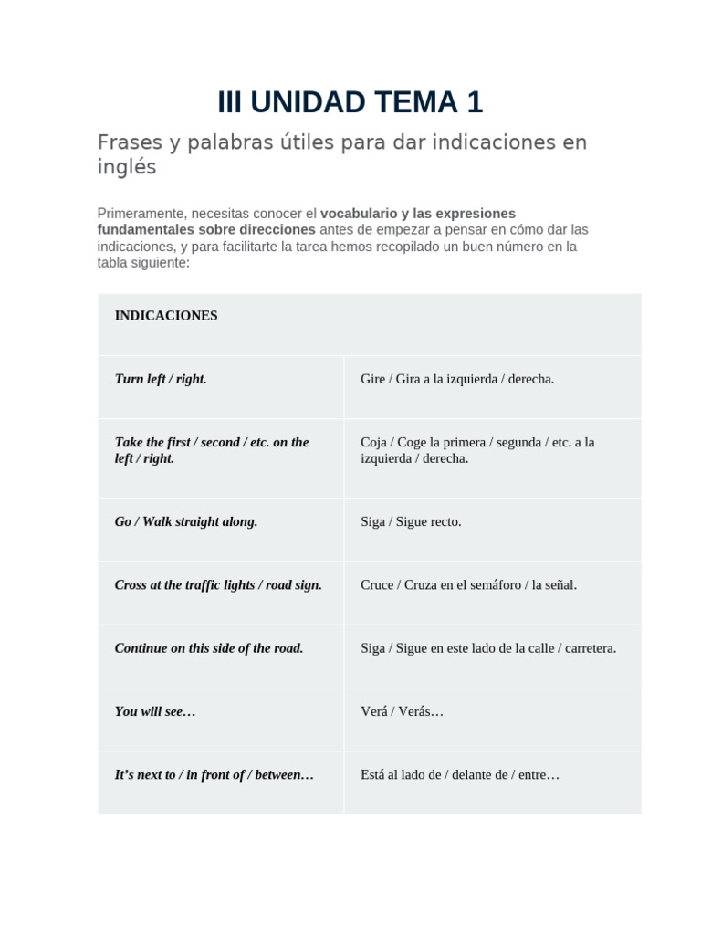 Ingles III Unidad Tema 1 | PDF