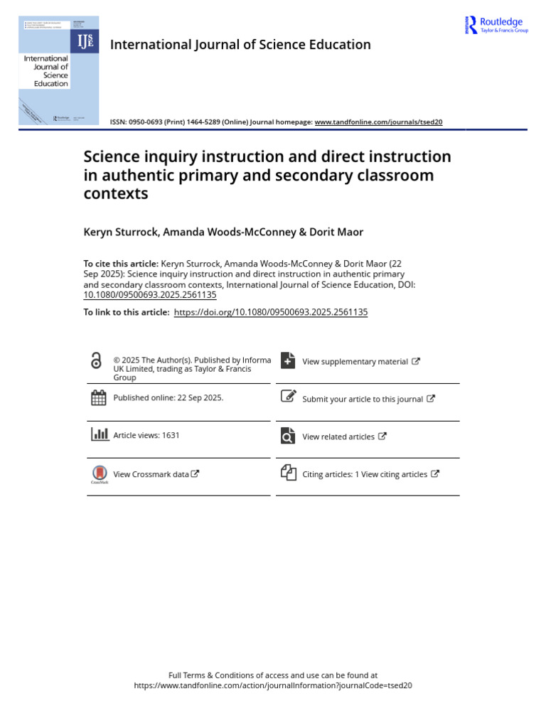 Science Inquiry Instruction and Direct Instruction in Authentic Primary ...