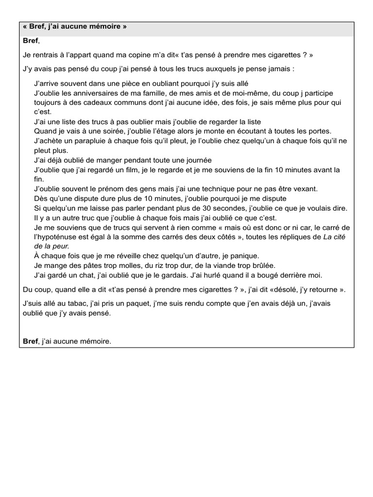 Bref Auucne Mémoire | PDF