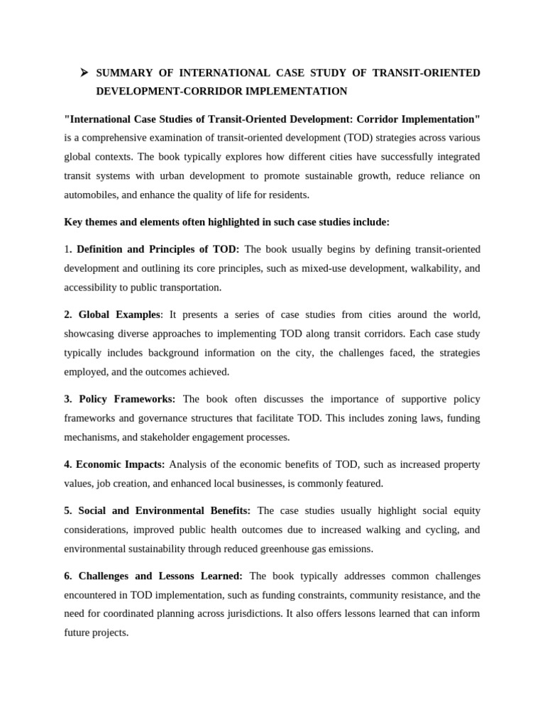 Summary of International Case Study of Transit | PDF | Sustainability ...