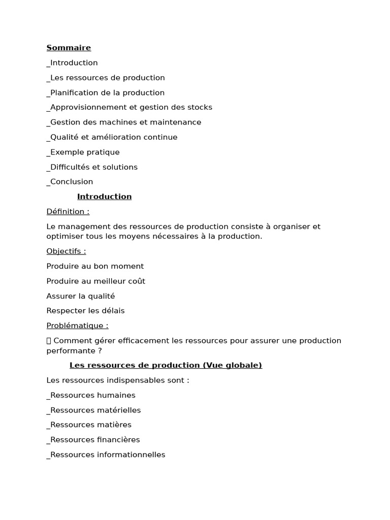 Management Des Ressources de Production - APPRO | PDF | Stock ...