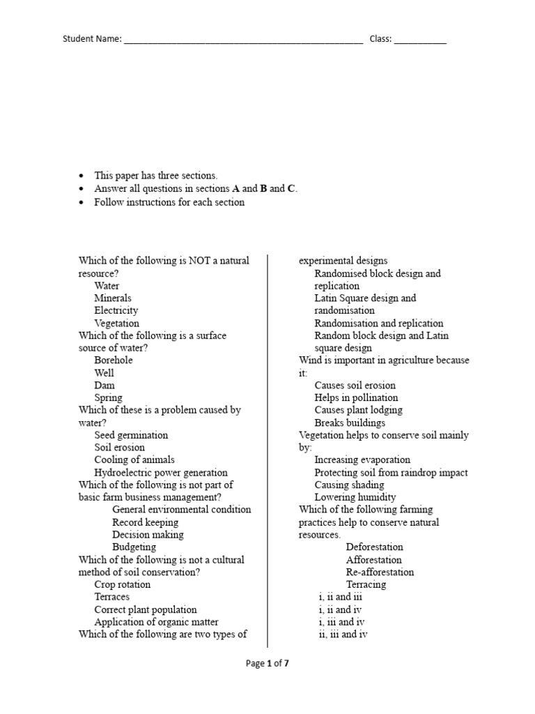 AGRICULTURE Form 1 Term 1 2025 | PDF | Soil | Agriculture