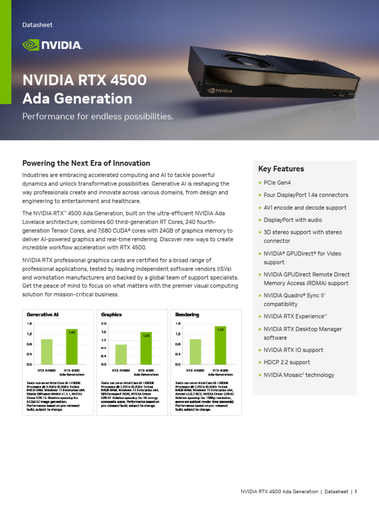 PNY NVIDIA RTX 4500 Ada Generation Datasheet | PDF | Graphics ...