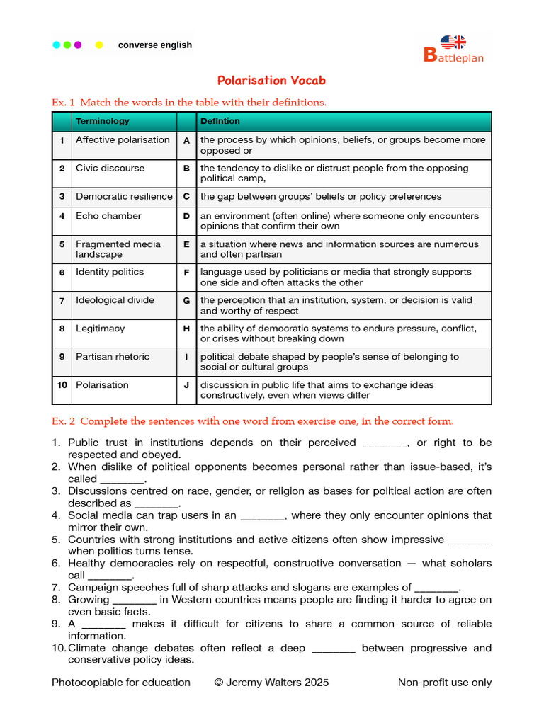 Polarisation Worksheet | PDF | Human Communication | Political Science