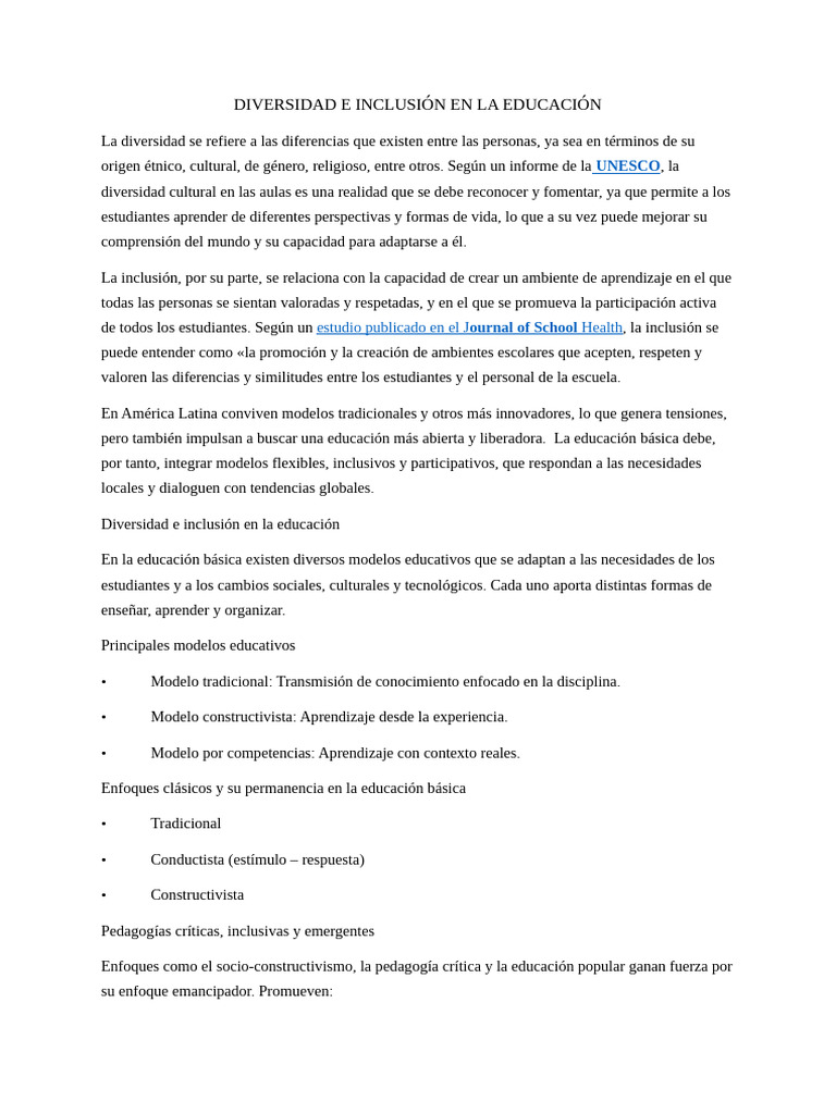 Diversidad e Inclusión en La Educación | PDF | Inclusión (Educación ...